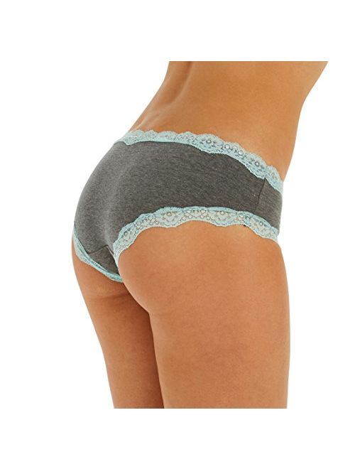 Free to Live 6 Pack Women's All Over Lace Panties - Colorful Trim Hipster Cotton Underwear