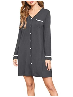 Short Sleeve Nightgowns for Women, Cute Pajama Top Buttom Down Sleep Shirt Dress