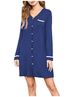 Short Sleeve Nightgowns for Women, Cute Pajama Top Buttom Down Sleep Shirt Dress