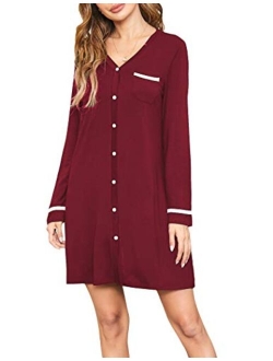 Short Sleeve Nightgowns for Women, Cute Pajama Top Buttom Down Sleep Shirt Dress