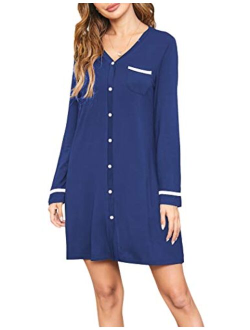 Ekouaer Short Sleeve Nightgowns for Women, Cute Pajama Top Buttom Down Sleep Shirt Dress