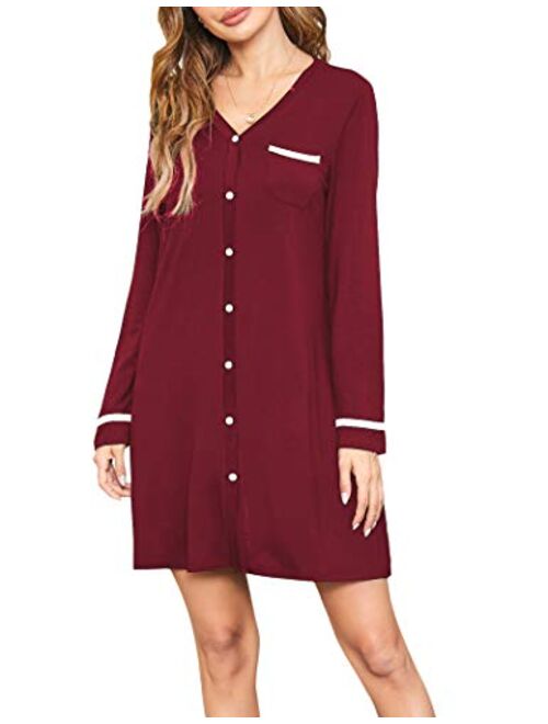 Ekouaer Short Sleeve Nightgowns for Women, Cute Pajama Top Buttom Down Sleep Shirt Dress