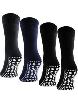 BRUBAKER 4 Pairs Slip Resistant Non Skid Soles Socks Sizes: US 4-14