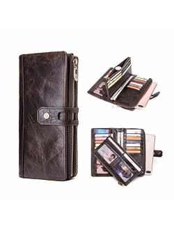 Galaxy S9 Plus Case Wallet,AKHVRS Handmade Premium Cowhide Leather Wallet Case,Zipper Wallet Case [Magnetic Closure]Detachable Magnetic Case & Card Slots for Samsung Gala