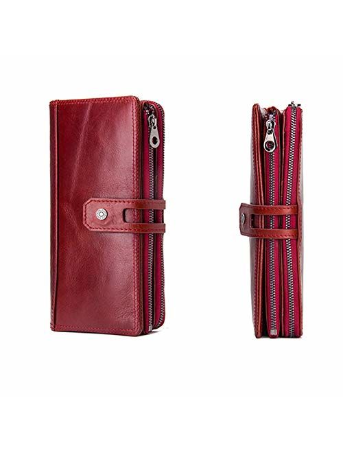 Galaxy S9 Plus Case Wallet,AKHVRS Handmade Premium Cowhide Leather Wallet Case,Zipper Wallet Case [Magnetic Closure]Detachable Magnetic Case & Card Slots for Samsung Gala