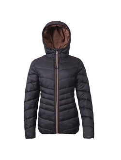 Rokka&Rolla Women's Lightweight Water Resistant Hooded Quilted Poly Padded Puffer Jacket Coat