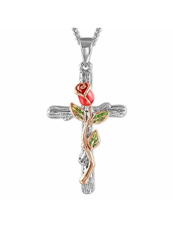 Cross Pendant Necklace for Women Rose Flower Necklace Jewelry for Christmas Birthday Mothers Day Necklace for Women 18 with 2 inches