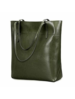 Kattee Vintage Genuine Leather Tote Shoulder Bag With Adjustable Handles