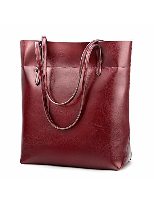 Kattee Vintage Genuine Leather Tote Shoulder Bag With Adjustable Handles