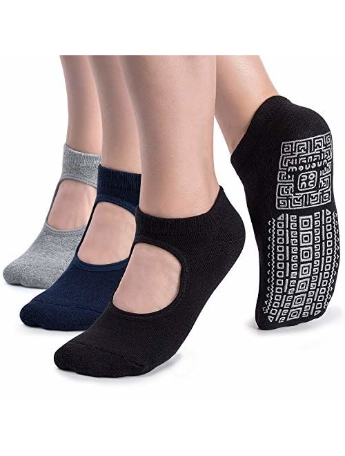 Non Slip Grip Yoga Socks for Women with Cushion for Pilates, Barre, Dance