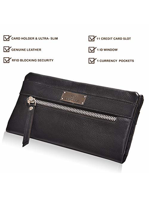 RFID Soft Flexible Leather Wallet for Women-Credit Card Slots, Mobile case Coin Purse with ID Window - Handmade by LEVOGUE