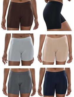 Sexy Basics Womens 6 Pack Buttery Soft Brushed Active Yoga Stretch Mini -Bike Short Boxer Briefs