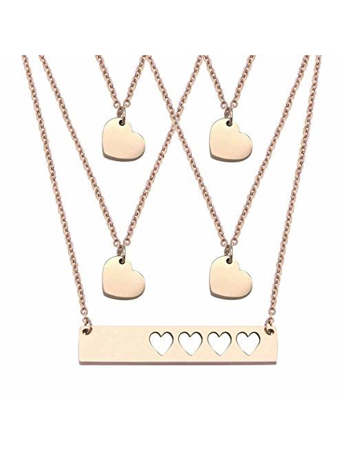 JJTZX Mother Daughter Bar Necklace Set Horizontal Bar Necklace with Cutout Heart Mommy and Me Bar Necklace Set First Day of Kindergarten Gift