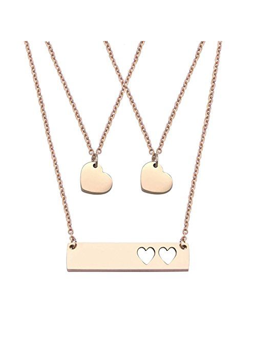 JJTZX Mother Daughter Bar Necklace Set Horizontal Bar Necklace with Cutout Heart Mommy and Me Bar Necklace Set First Day of Kindergarten Gift