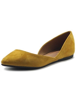 Ollio Women's Shoes Faux Suede Slip On Comfort Light Pointed Toe Ballet Flat