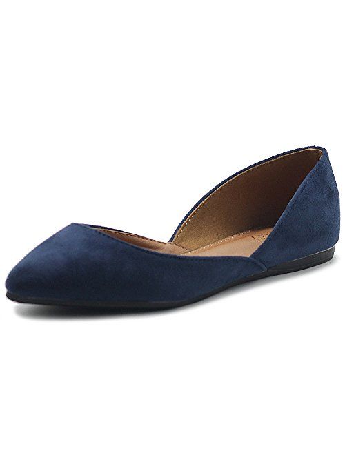 Ollio Women's Shoes Faux Suede Slip On Comfort Light Pointed Toe Ballet Flat