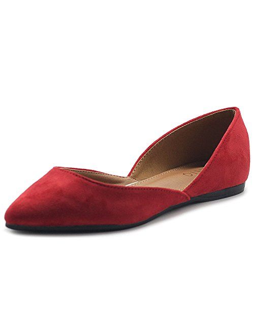 Ollio Women's Shoes Faux Suede Slip On Comfort Light Pointed Toe Ballet Flat