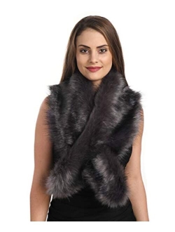 Lucky Leaf Women Winter Faux Fur Ornate Scarf Wrap Collar Shrug for Cocktail Reception Party