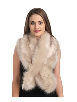 Lucky Leaf Women Winter Faux Fur Ornate Scarf Wrap Collar Shrug for Cocktail Reception Party