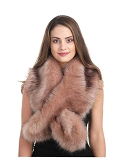 Lucky Leaf Women Winter Faux Fur Ornate Scarf Wrap Collar Shrug for Cocktail Reception Party