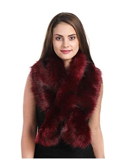 Lucky Leaf Women Winter Faux Fur Ornate Scarf Wrap Collar Shrug for Cocktail Reception Party