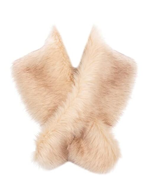 Lucky Leaf Women Winter Faux Fur Ornate Scarf Wrap Collar Shrug for Cocktail Reception Party