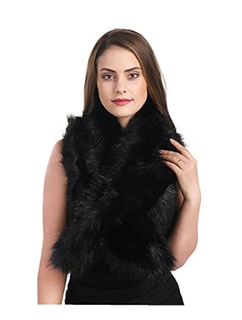 Lucky Leaf Women Winter Faux Fur Ornate Scarf Wrap Collar Shrug for Cocktail Reception Party