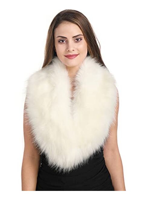 Lucky Leaf Women Winter Faux Fur Ornate Scarf Wrap Collar Shrug for Cocktail Reception Party