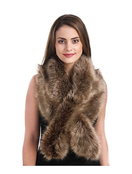 Lucky Leaf Women Winter Faux Fur Ornate Scarf Wrap Collar Shrug for Cocktail Reception Party