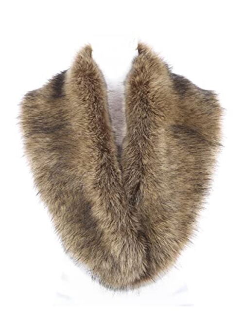 Lucky Leaf Women Winter Faux Fur Ornate Scarf Wrap Collar Shrug for Cocktail Reception Party