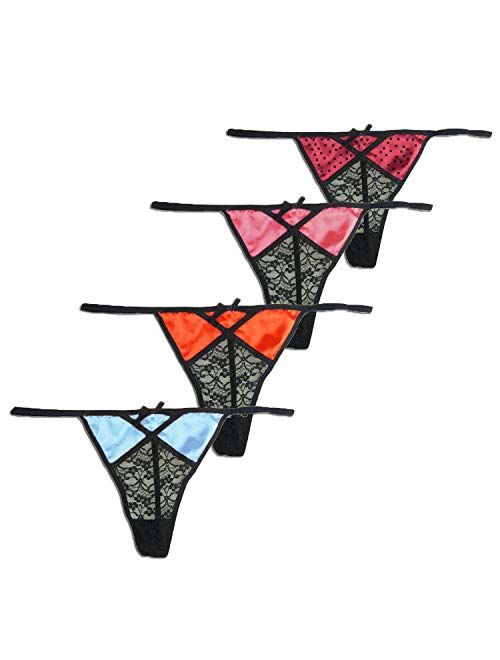 MIERSIDE Sexy Lace G-String Thong Panty Underwear Pack of 4