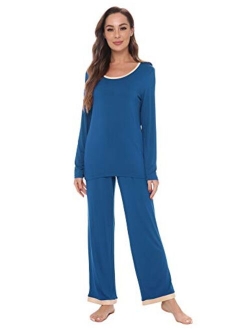 GYS Women's Sleepwear Bamboo Long Sleeve Pajama Pants Set