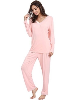 GYS Women's Sleepwear Bamboo Long Sleeve Pajama Pants Set