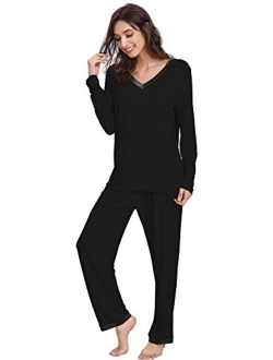 GYS Women's Sleepwear Bamboo Long Sleeve Pajama Pants Set