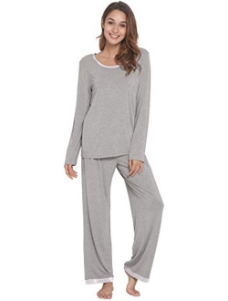 GYS Women's Sleepwear Bamboo Long Sleeve Pajama Pants Set