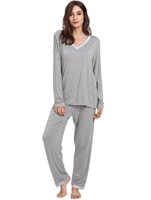 GYS Women's Sleepwear Bamboo Long Sleeve Pajama Pants Set