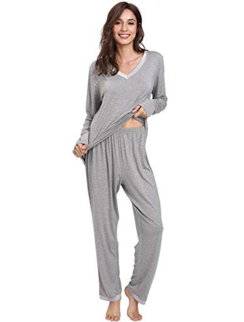 GYS Women's Sleepwear Bamboo Long Sleeve Pajama Pants Set