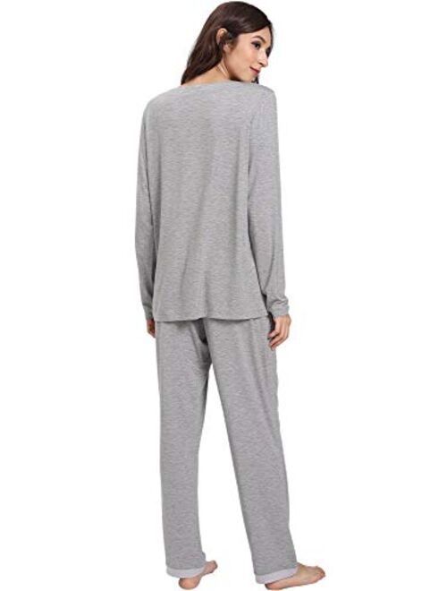 GYS Women's Sleepwear Bamboo Long Sleeve Pajama Pants Set