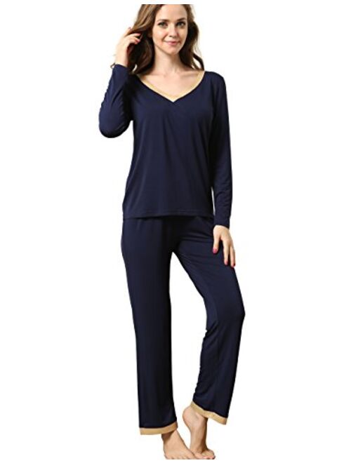 GYS Women's Sleepwear Bamboo Long Sleeve Pajama Pants Set