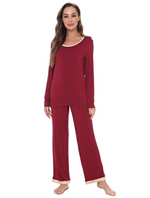 GYS Women's Sleepwear Bamboo Long Sleeve Pajama Pants Set