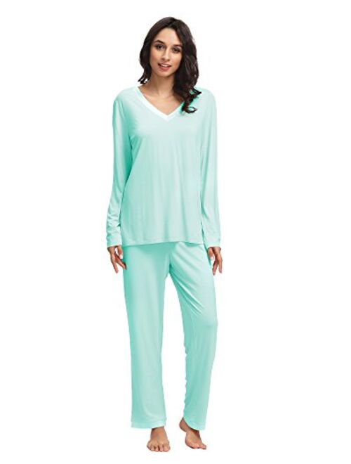 GYS Women's Sleepwear Bamboo Long Sleeve Pajama Pants Set