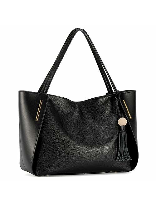 Kattee Women's Genuine Leather Tote Handbags, Top handle Purses with Tassel Decoration