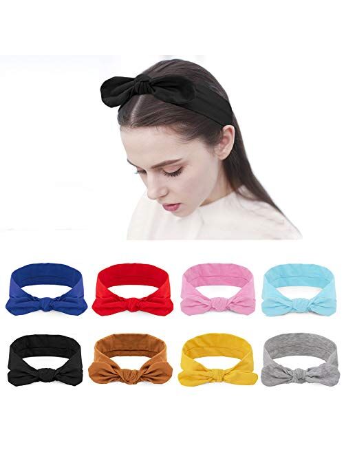 Habibee Women Headbands Turban Headwraps Hair Band Bows Accessories for Fashion Or Sport (Solid Color 8pcs)