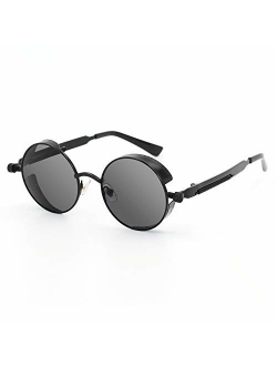 ProudDemon Retro Gothic Steampunk Sunglasses for Women Men Round Lens Metal Frame