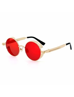 ProudDemon Retro Gothic Steampunk Sunglasses for Women Men Round Lens Metal Frame