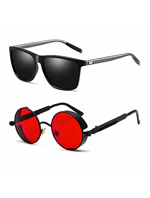 ProudDemon Retro Gothic Steampunk Sunglasses for Women Men Round Lens Metal Frame