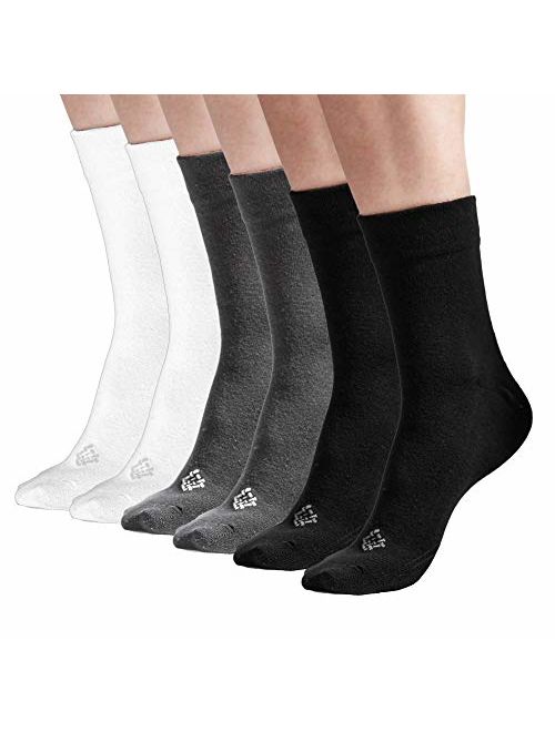 Sheebo 6 Pairs Womens/Mens High Ankle Cotton Crew Socks, Unisex Solid Color Socks 6 Pack