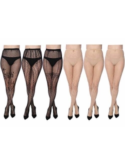 Frenchic Women's Fishnet Lace Stockings Tights Sexy Pantyhose Plus Sizes (Pack of 6)