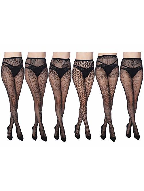 Frenchic Women's Fishnet Lace Stockings Tights Sexy Pantyhose Plus Sizes (Pack of 6)