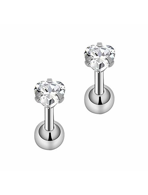 CrazyPiercing 2pcs Unisex Clear Cubic Zirconia Gem Stainlss Steel Barbell Earring/Cartilage Helix Earring/Stud Earring/Labret Studs